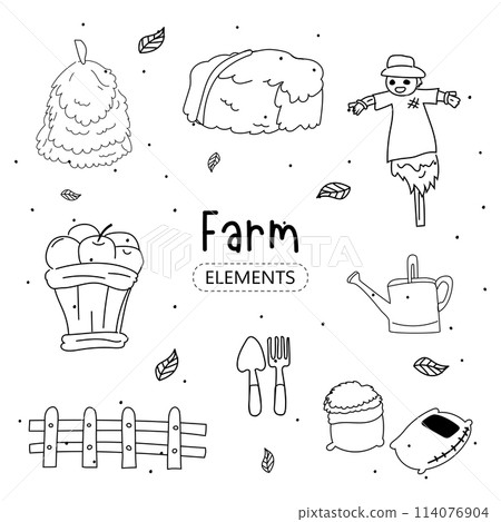 Hand drawn doodle set of farm elements. Vector illustration. Hand drawn doodle set of farm elements. Vector illustration. 114076904