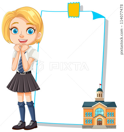 Excited Student with Blank Presentation Board 114077478