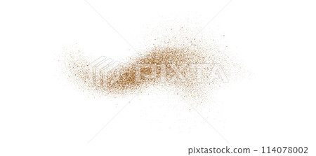 Sand dust powder splash. Flowing grit speckles and particles wavy texture. Ground grain scatter element. Gritty explosion wind shape for overlay, poster, banner, brochure, leaflet. Vector backdrop 114078002