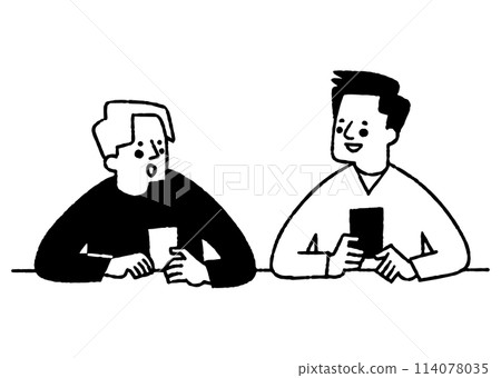 Two men talking while drinking 114078035