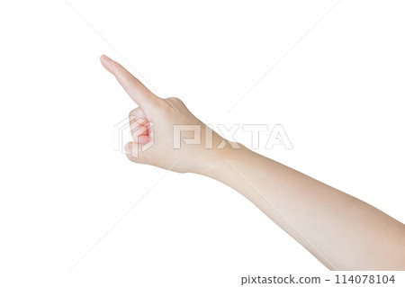 female hand touching or pointing to something isolated on white background female hand touching or pointing to something isolated on white background 114078104