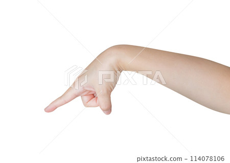 female hand touching or pointing to something isolated on white background 114078106