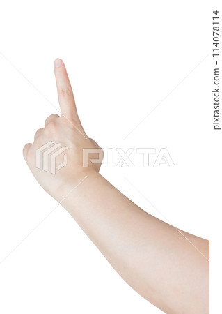 female hand touching or pointing to something isolated on white background female hand touching or pointing to something isolated on white background 114078114