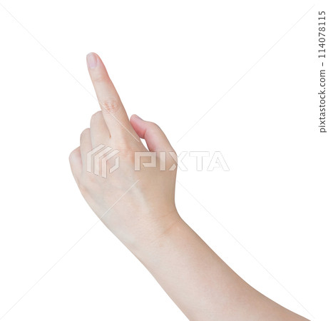 female hand touching or pointing to something isolated on white background female hand touching or pointing to something isolated on white background 114078115