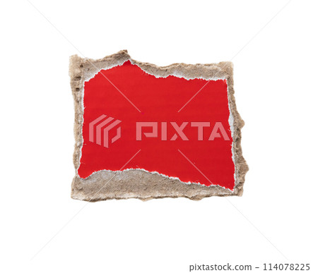 piece of red cardboard paper tear isolated on white background 114078225