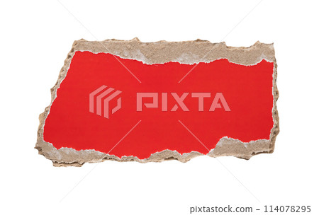 piece of red cardboard paper tear isolated on white background piece of red cardboard paper tear isolated on white background 114078295