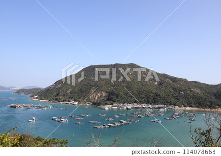 Panoramic view of the fishing port on South Y Island, Lamma Island, Hong Kong, China 114078663