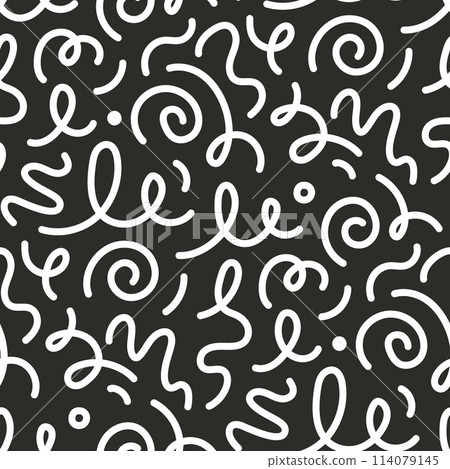Kid line abstract shape seamless pattern. Abstract cute children party squiggle background design. Fun kid marker line seamless pattern. Cute abstract children background. Vector 114079145