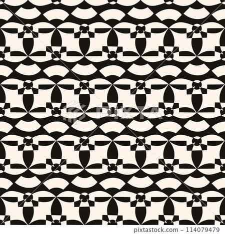 A monochrome geometric pattern featuring circles and squares is a stylish design often seen in textile and visual arts.  114079479