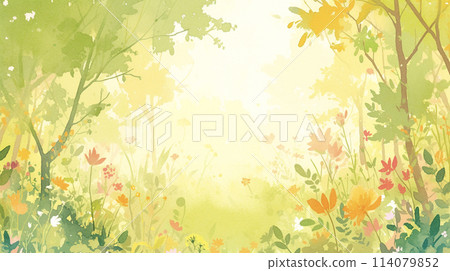 A fantastic and colorful flowering forest illustration AI image 114079852