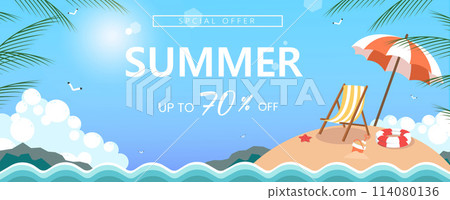 summer vector background with beach illustrations for banners, cards, flyers, social media wallpapers, etc. 114080136