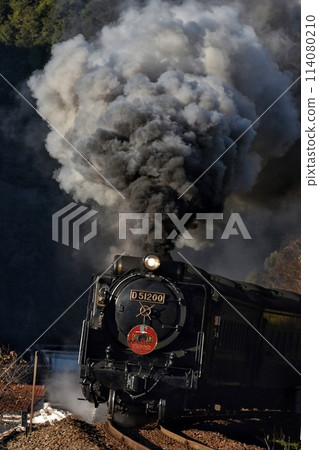 Steam locomotive running with smoke Steam locomotive running with smoke 114080210