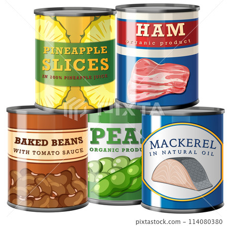 Assorted Canned Food Products Illustration 114080380