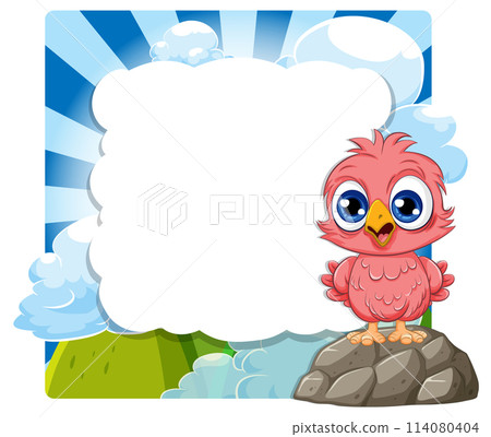 Cute Pink Bird on a Rock Illustration 114080404