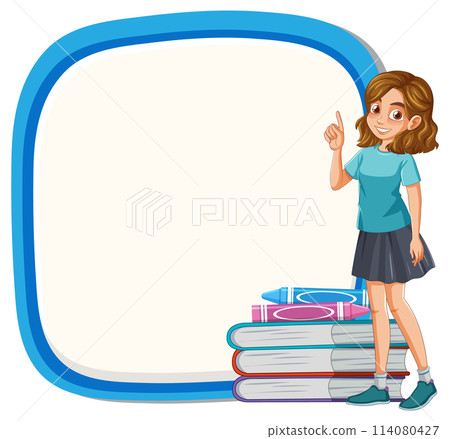 Happy Girl with Books and Blank Frame Happy Girl with Books and Blank Frame 114080427
