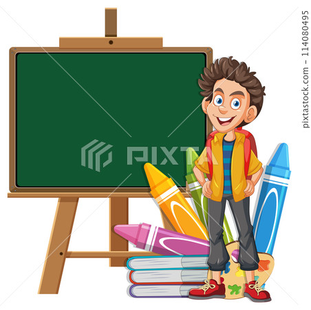 Happy Young Artist with School Supplies 114080495