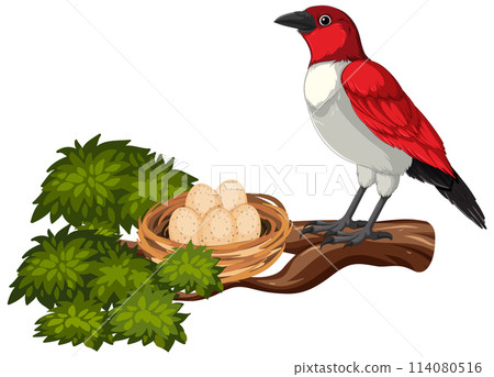 Colorful Bird with Nest and Eggs Colorful Bird with Nest and Eggs 114080516