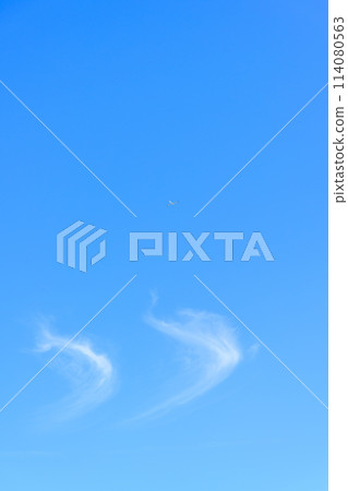 A glider flying in the gentle spring breeze and blue sky scenery A glider flying in the gentle spring breeze and blue sky scenery 114080563