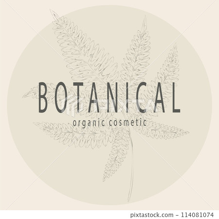 Greeting card and invitation. Botanical square background. Isolated hand drawn tropical leaf, jungle greenery. Copy space for text. Organic cosmetic. Sketch floral border. Vector design template Greeting card and invitation. Botanical square background. Isolated hand drawn tropical leaf, jungle greenery. Copy space for text. Organic cosmetic. Sketch floral border. Vector design template 114081074