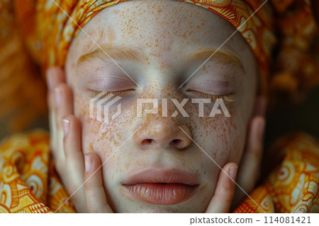 International Day against Albinism. Stylish Portrait of an albino girl 114081421