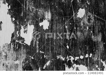 Blend grunge, dust, and scratch textures. The abstract background features monochrome tones with black and white highlights. 114081491