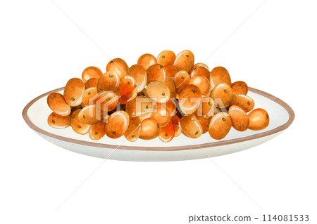 Bunch of sea buckthorn orange berries on white plate watercolor illustration isolated on white background in rustic style for organic natural products 114081533