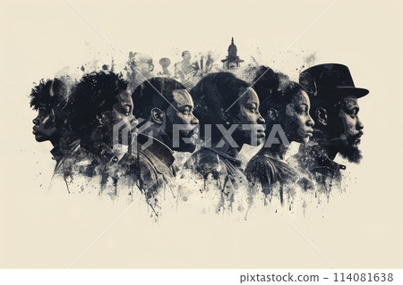 Banner of an event in honor of Abolition of Slavery Day. Illustration with people on a colored background 114081638