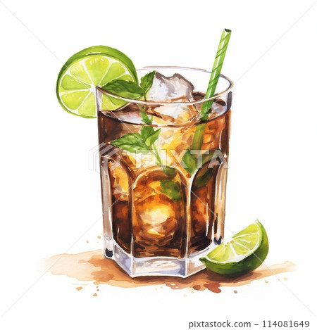 Cuba Libre Cocktail Day with Rum, Cola, Lime and Mint Leaves. 114081649