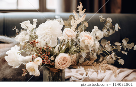 Beautiful bouquet of flowers in a vase. Floral arrangement 114081801