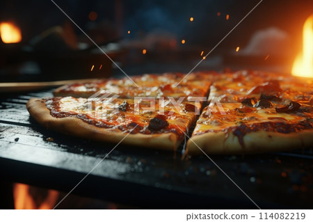 Pizza yeast flatbread, tomato sauce, cheese, herbs a traditional Italian dish stacked filling of tomato sauce, cheese ingredients such s meat, vegetables, mushrooms and other foods. pizzaiolo. 114082219