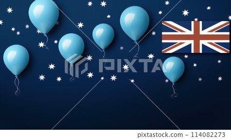 Happy Selebrating the spirit of Australia: a joyful Australia day with flags, kangaroos, and national pride in a festive and patriotic atmosphere. pride, joy, and a sense of unity. 114082273