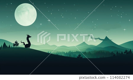 In a joyous celebration of Happy Chinese New Year, a vibrant Green Dragon dances through festive streets, symbolizing prosperity, good luck, lively spirit of traditional Lunar New Year festivities. 114082274