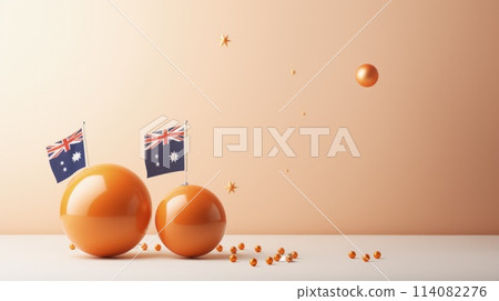 Happy Selebrating the spirit of Australia: a joyful Australia day with flags, kangaroos, and national pride in a festive and patriotic atmosphere. pride, joy, and a sense of unity. 114082276