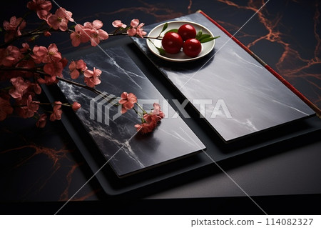 Table setting, harmonious combination of ornaments, dining for various events, wedding invitations, banquet christening, birthday parties. banner, copy space, background, text 114082327