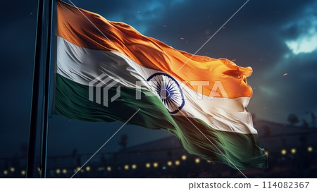 India Republic Day. A vibrant scene unfolds on India Republic Day: Tri-color flags flutter in the patriotic breeze as people celebrate democracy, unity, and national pride. India Republic Day. A vibrant scene unfolds on India Republic Day: Tri-color flags flutter in the patriotic breeze as people celebrate democracy, unity, and national pride. 114082367