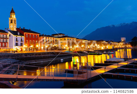 View of embankment in Ascona, canton of Ticino, Switzerland View of embankment in Ascona, canton of Ticino, Switzerland 114082586