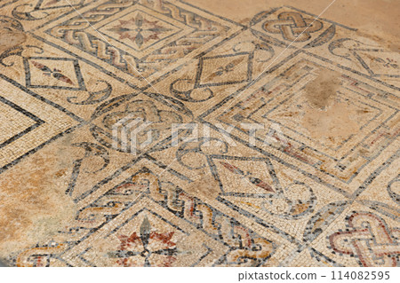 Preserved Roman mosaics at Dougga Nymphaeum, Tunisia Preserved Roman mosaics at Dougga Nymphaeum, Tunisia 114082595