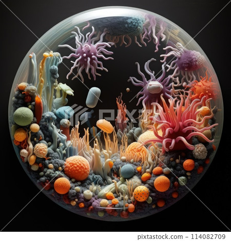 In the microscopic realm, a vibrant microbe dances, form intricate surreal. A symphony of colors shapes, it embodies unseen beauty of microbial world, a tiny marvel thriving in unseen corners of life. In the microscopic realm, a vibrant microbe dances, form intricate surreal. A symphony of colors shapes, it embodies unseen beauty of microbial world, a tiny marvel thriving in unseen corners of life. 114082709