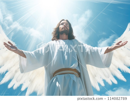 Divine presence: contemplating the life and teachings of Jesus Christ, the compassionate figure whose legacy resonates through time, embodying love, grace, and spiritual enlightenment. 114082789