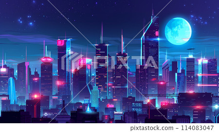 A slightly futuristic cityscape at night 114083047