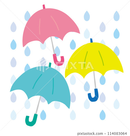 三把可愛的變形雨傘和雨的向量圖 114083064
