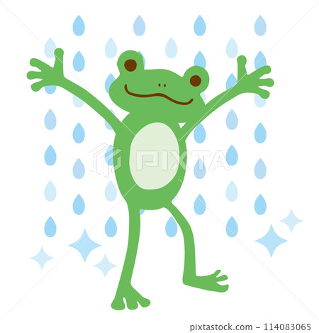 Vector illustration of a cute frog laughing happily in the rain Vector illustration of a cute frog laughing happily in the rain 114083065
