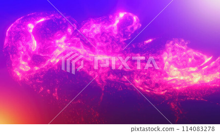Purple multi-colored energy glowing magic liquid made of waves and electric iridescent plasma of high-tech digital lines and particles in water. Abstract background 114083278