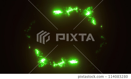 Green swirling circle frame of multicolored lines of  energy particles. Abstract background 114083280