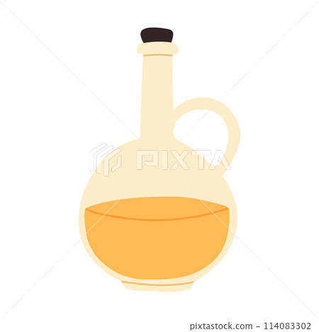 A jug of olive or sunflower oil. Olive oil bottle isolated on white background. Vector illustration. 114083302