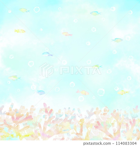 A watercolor illustration of colorful tropical fish swimming in a coral reef sea. Expressing the underwater world with a resort feel. A watercolor illustration of colorful tropical fish swimming in a coral reef sea. Expressing the underwater world with a resort feel. 114083304