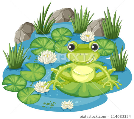 Happy Frog on a Lily Pond 114083334