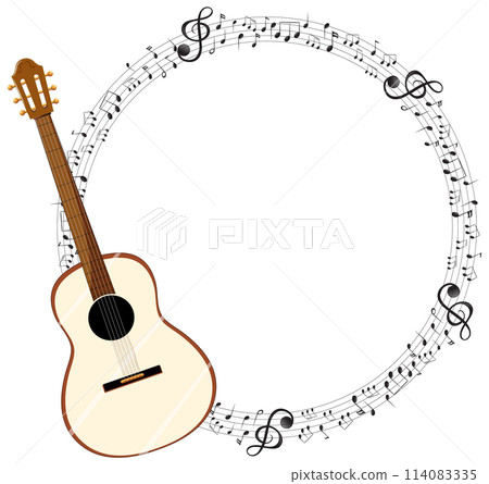 Guitar and Musical Notes Circle Illustration Guitar and Musical Notes Circle Illustration 114083335