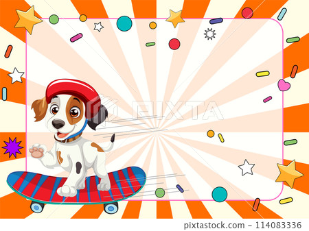 Skateboarding Dog on Colorful Background Skateboarding Dog on Colorful Background 114083336