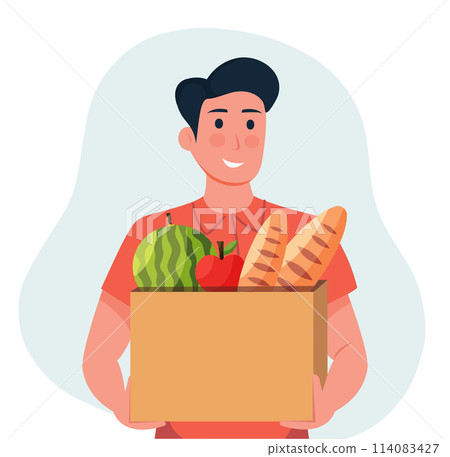 delivery man holding delivery box vector illustration 114083427